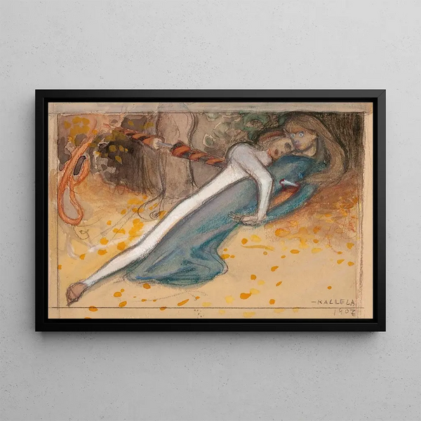 Skizze des jungen Mannes und des jungen Mädchens durchbohrt - Akseli Gallen-Kallela — gerahmtes Bild an der Wand