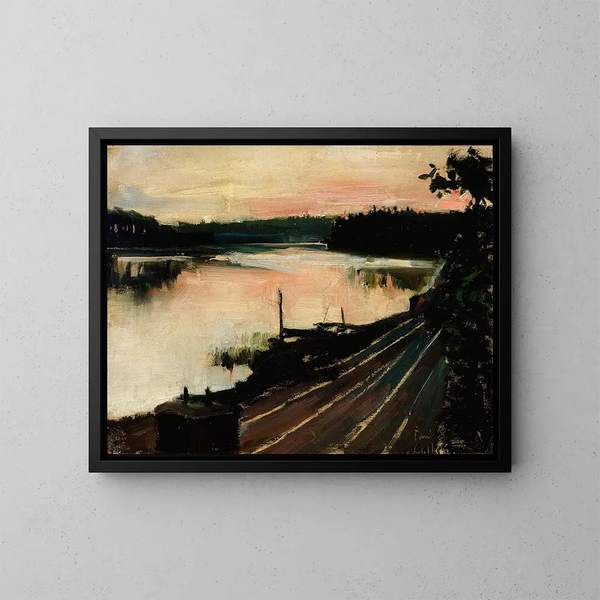 Ansicht von Elintarha bei Sonnenuntergang - Akseli Gallen-Kallela — gerahmtes Bild an der Wand