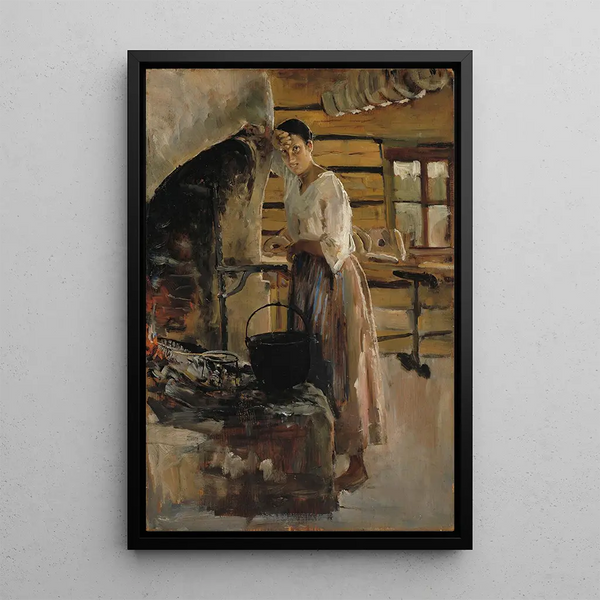 Frau beim Kochen von Coregonus - Akseli Gallen-Kallela — gerahmtes Bild an der Wand