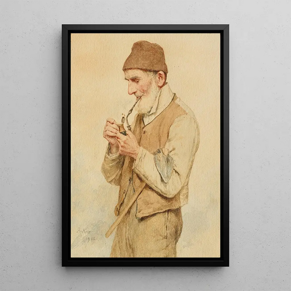 Reproduktion des Gemäldes Ländliches Gemälde, das eine Pfeife raucht - Albert Anker