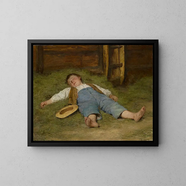Junge schlafend im Heu - Albert Anker — gerahmtes Bild an der Wand