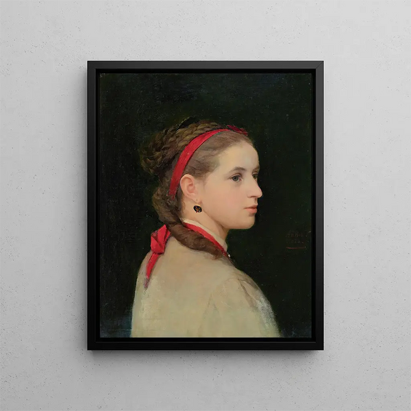 Mädchen mit rotem Haarband - Albert Anker — gerahmtes Bild an der Wand