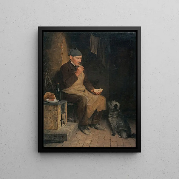 Ein alter Mann ruht sich aus - Albert Anker — gerahmtes Bild an der Wand