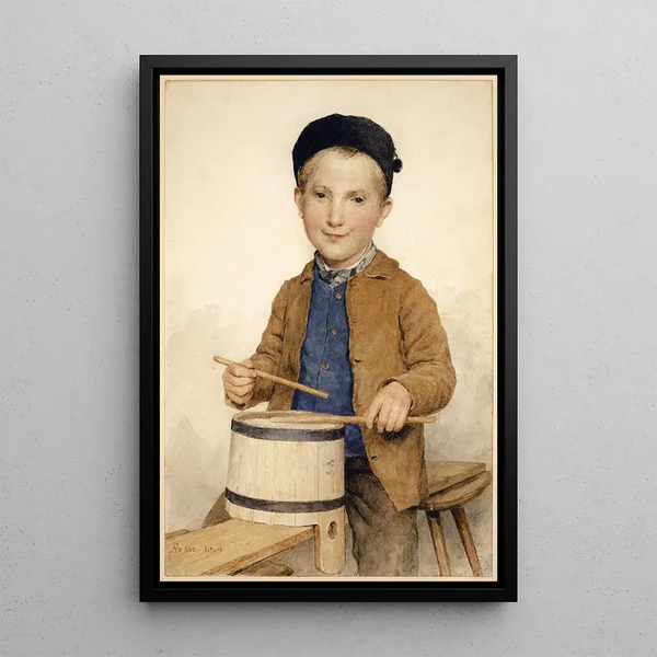 Junge mit Tamburin - Albert Anker — gerahmtes Bild an der Wand