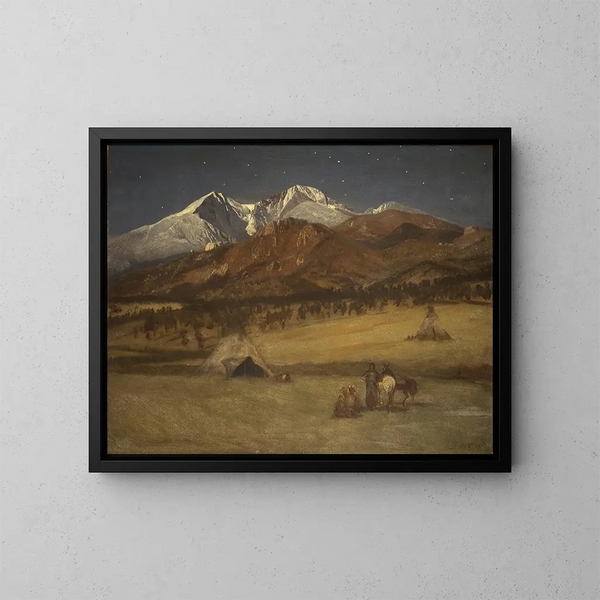 Campement indien au crépuscule - Albert Bierstadt — gerahmtes Bild an der Wand