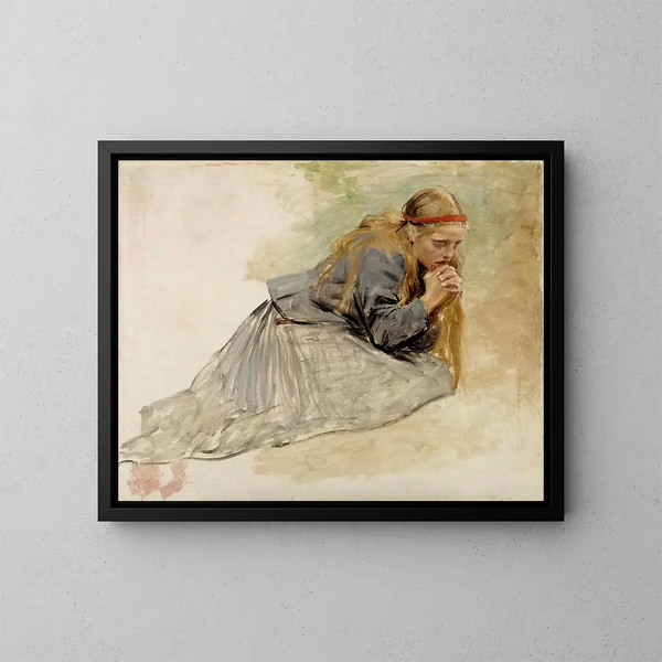Studie von Maria Magdalena kniend für Das Christuskind und Maria Magdalena - Albert Edelfelt — gerahmtes Bild an der Wand