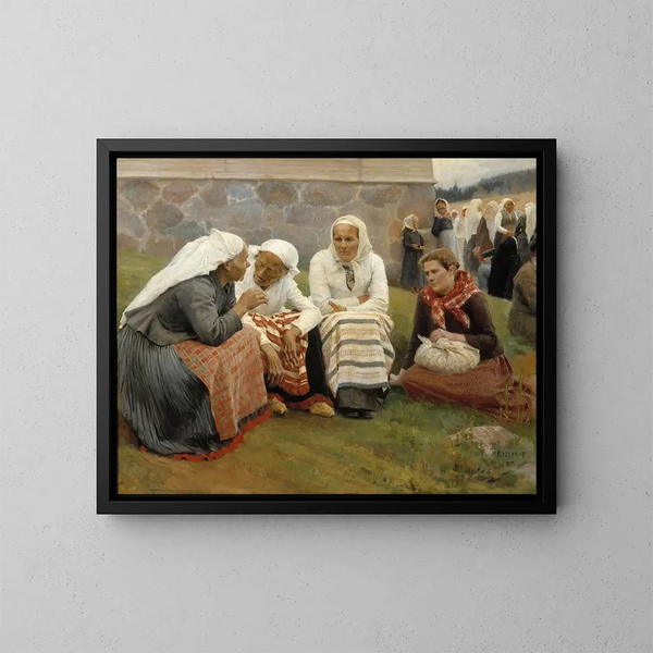 Frauen vor der Kirche von Ruokolahti - Albert Edelfelt — gerahmtes Bild an der Wand