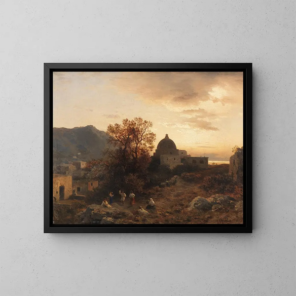 Atmosphäre des Abends an der italienischen Küste mit tanzenden Figuren - Albert Flamm — gerahmtes Bild an der Wand