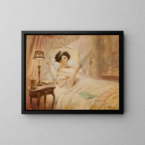 Die Lektüre im Bett - Albert Guillaume — gerahmtes Bild an der Wand