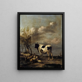 Albert Jansz Klomp - Pasturage with Black and White Bull.webp