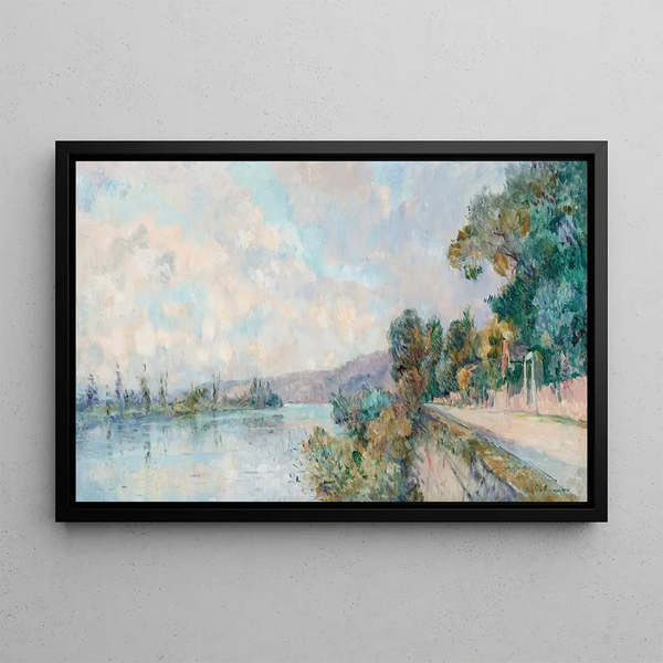 Die Seine und die Hügel von Dieppedalle Ansicht aufgenommen von Croisset bei Rouen - Albert Lebourg — gerahmtes Bild an der Wand