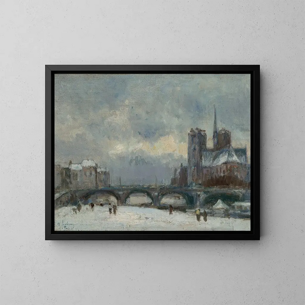 Paris Notre-Dame unter dem Schnee - Albert Lebourg — gerahmtes Bild an der Wand