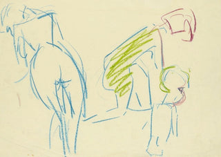 Albert Mller - Figrliche Skizze weiblicher Akt und Frau mit Kind.webp
