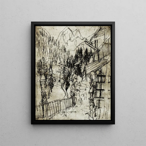 Kirchnerhaus sur le Wildboden avec vue sur le Sertig - Albert Müller — gerahmtes Bild an der Wand