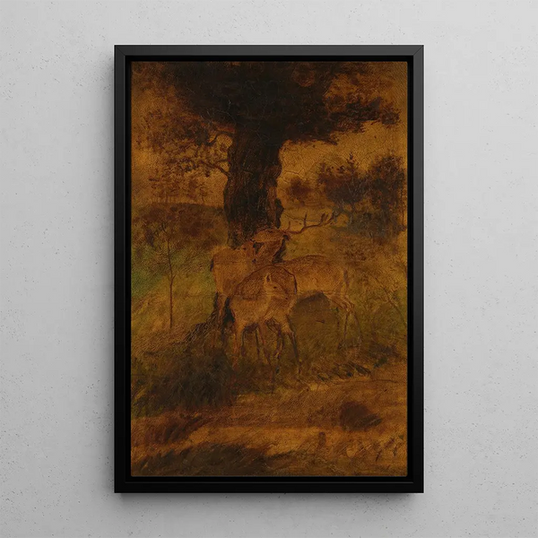 Ein Hirsch und zwei Rehe - Albert Pinkham Ryder — gerahmtes Bild an der Wand