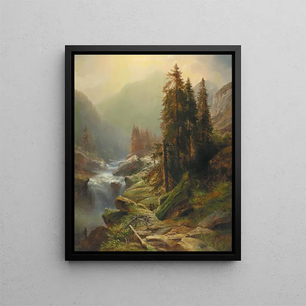 Großes Berglandschaft-Gemälde - Albert Zimmermann — gerahmtes Bild an der Wand