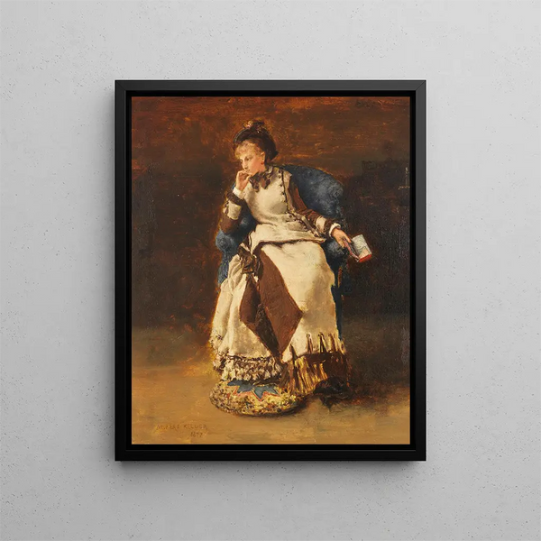 Dame sitzend mit einem Buch - Albert von Keller — gerahmtes Bild an der Wand