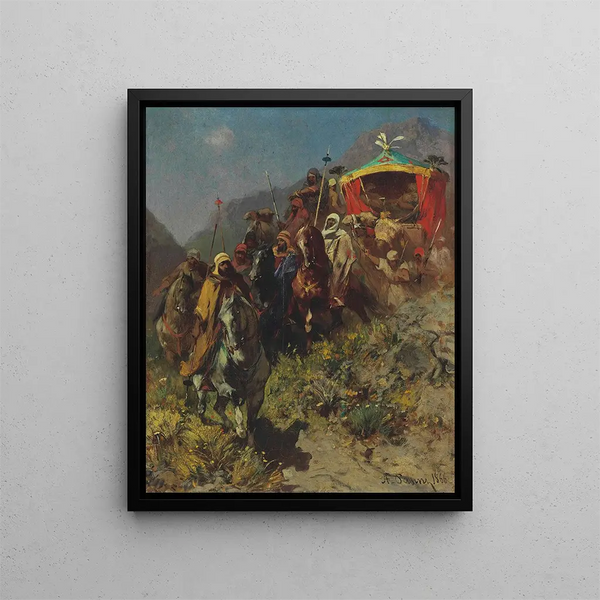Eine Karawane auf einem Bergpass - Alberto Pasini — gerahmtes Bild an der Wand
