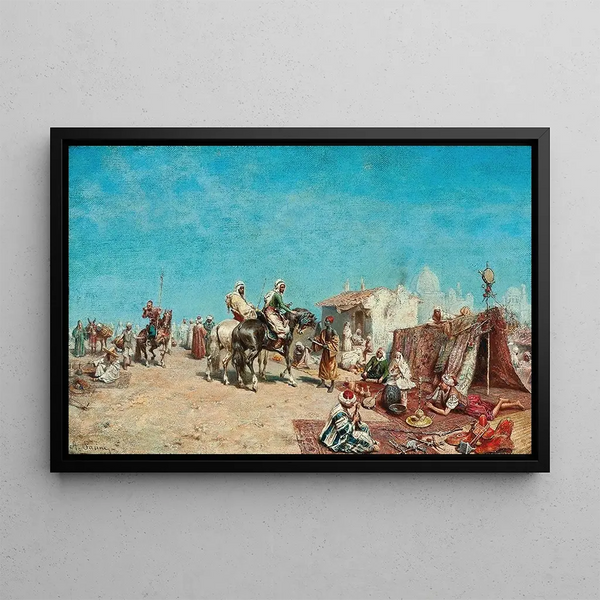 Arabische Händler auf einem Markt in der Nähe der Stadtmauern - Alberto Pasini — gerahmtes Bild an der Wand