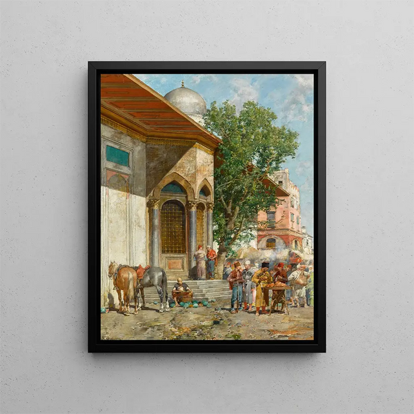 Nähe des Brunnens - Alberto Pasini — gerahmtes Bild an der Wand