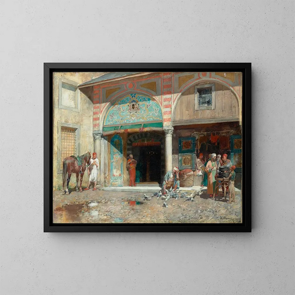 Vor der Moschee - Alberto Pasini — gerahmtes Bild an der Wand