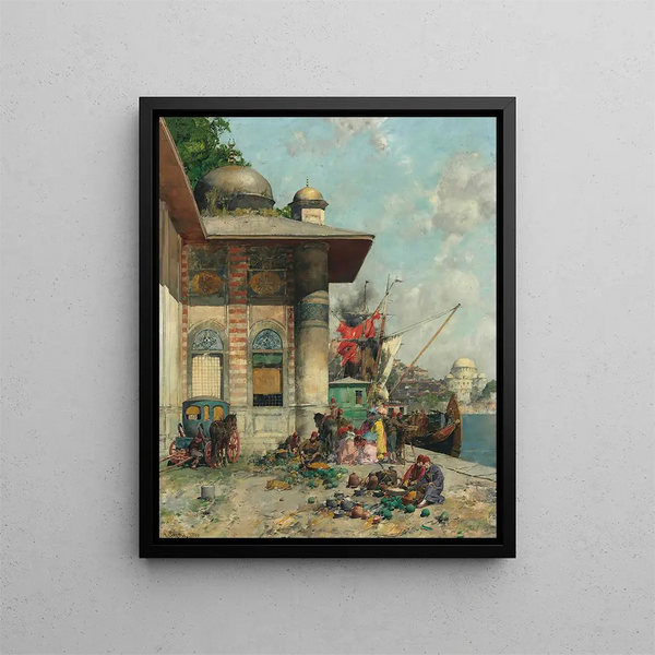 Markttag Ein Laune der Ufer der Altstadt von Konstantinopel - Alberto Pasini — gerahmtes Bild an der Wand