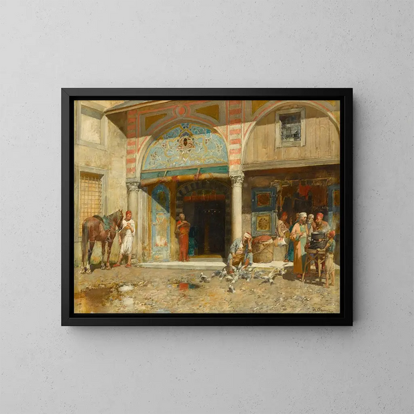 Draußen vor der Moschee - Alberto Pasini — gerahmtes Bild an der Wand