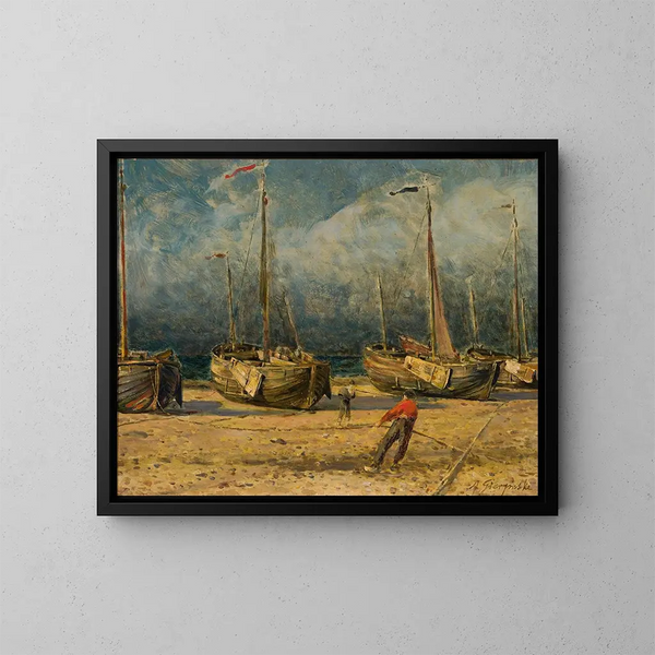 Bateaux de pêche au bord de la mer - Aleksander Gierymski — gerahmtes Bild an der Wand