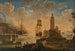eines Capriccio von Schiffen in einem mediterranen Hafen mit Fischern, die ihr Boot im Vordergrund entladen - Alessandro Grevenbroeck — Ansicht des Kunstwerks