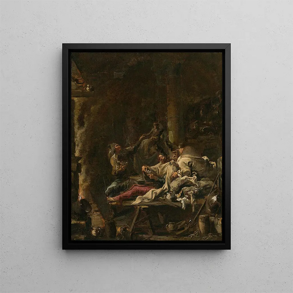 Spieler am Kaminfeuer - Alessandro Magnasco — gerahmtes Bild an der Wand