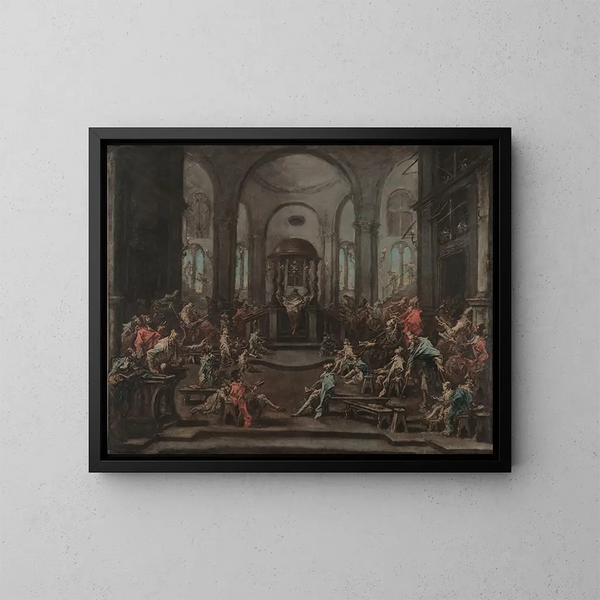 Innenansicht einer Synagoge - Alessandro Magnasco — gerahmtes Bild an der Wand