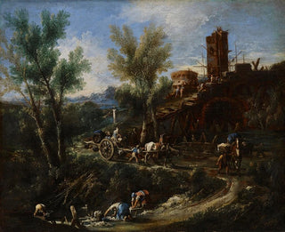 Landschaft mit Zigeunern und Waschfrauen - Alessandro Magnasco — Ansicht des Kunstwerks