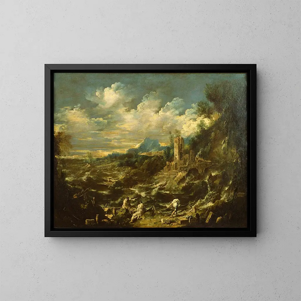 Landschaft mit stürmischer See - Alessandro Magnasco — gerahmtes Bild an der Wand