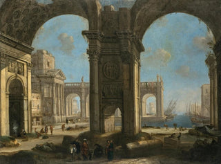 Alessandro Salucci - Architectural capriccio with a harbour.webp