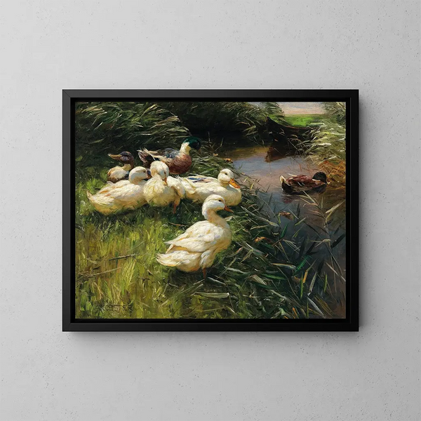 Enten am Seeufer mit einem Boot - Alexander Koester — gerahmtes Bild an der Wand