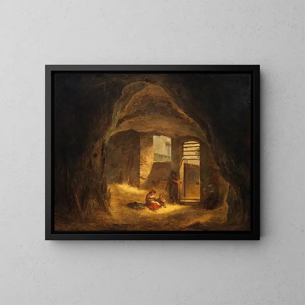 Italienische Bauern in einer antiken Höhle im Tuffstein - Alexander Laurus — gerahmtes Bild an der Wand