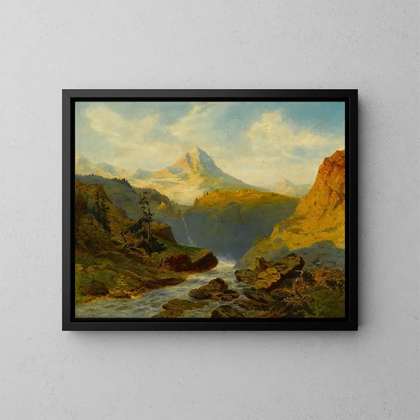 Eine Fluss in den Alpen - Alexandre Calame — gerahmtes Bild an der Wand