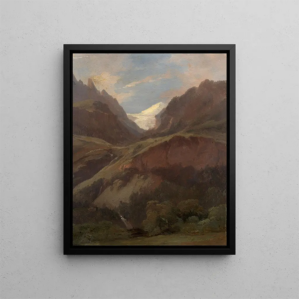Ansicht auf das Wetterhorn und den Reichenbach von Meiringen - Alexandre Calame — gerahmtes Bild an der Wand