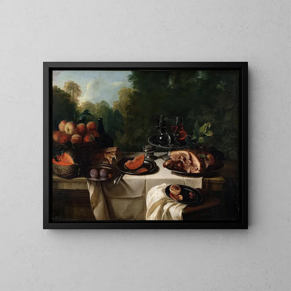 Stillleben mit Schinken - Alexandre François Desportes — gerahmtes Bild an der Wand