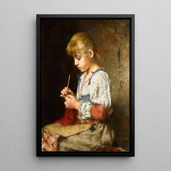 Mädchen beim Häkeln - Alexei Harlamoff — gerahmtes Bild an der Wand