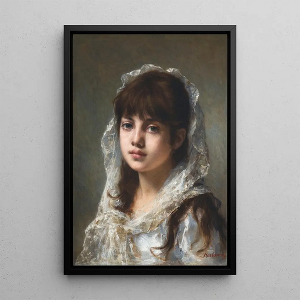 Reproduktion des Gemäldes Portrait einer jungen Frau mit weißem Schleier - Alexei Harlamoff