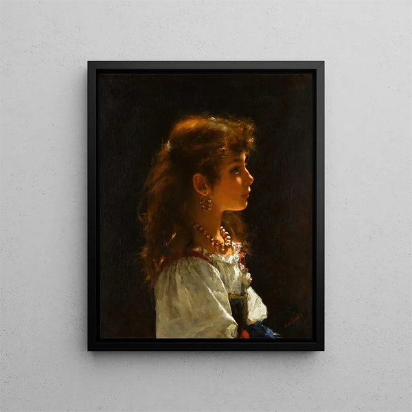 Junge Frau im Profil - Alexei Harlamoff — gerahmtes Bild an der Wand