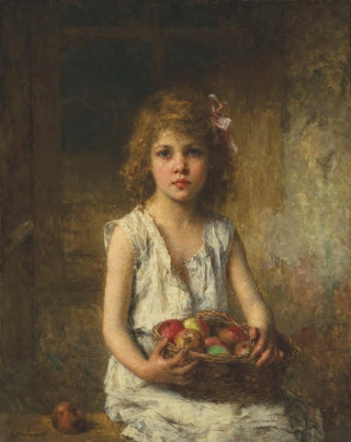 Alexei Harlamov - Young girl with a basket of apples.webp