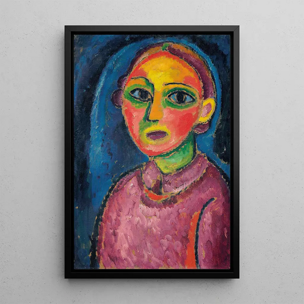 Buste einer Frau in rotem Kleid - Alexej von Jawlensky — gerahmtes Bild an der Wand