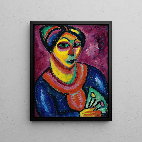 Frau mit grünem Fächer - Alexej von Jawlensky — gerahmtes Bild an der Wand