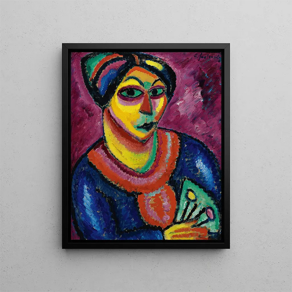Frau mit grünem Fächer - Alexej von Jawlensky — gerahmtes Bild an der Wand