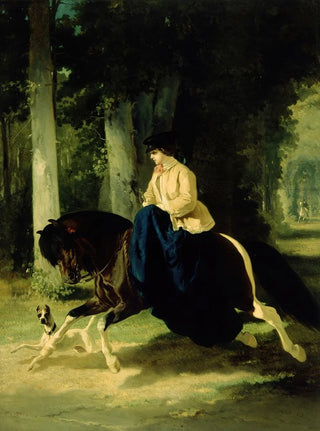 Alfred De Dreux - Mademoiselle De Mossellmann Riding In The Bois De Boulogne Paris.webp