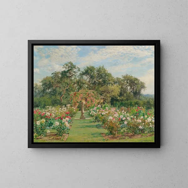 Ein Sonnenuhr in einem Rosengarten - Alfred Parsons — gerahmtes Bild an der Wand