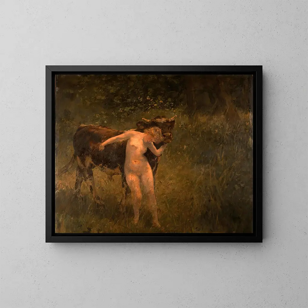 Frau und Stier - Alfred Philippe Roll — gerahmtes Bild an der Wand
