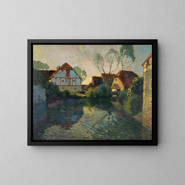 Dämmerung in einem Dorf - Alfred Poell — gerahmtes Bild an der Wand
